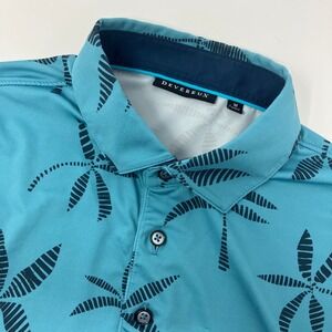 Devereux‎ Mens M Polo Shirt Teal Palm Tree Print Short Sleeve Performance Golf
